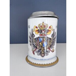 Vtg House Of Goebel Bavaria West Germany Lidded Beer Stein Crest Mug Pewter